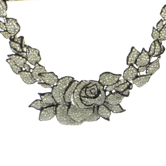 Kenneth Jay Lane KJL Black Enamel Pavé Rose Necklace - Picture 2 of 9